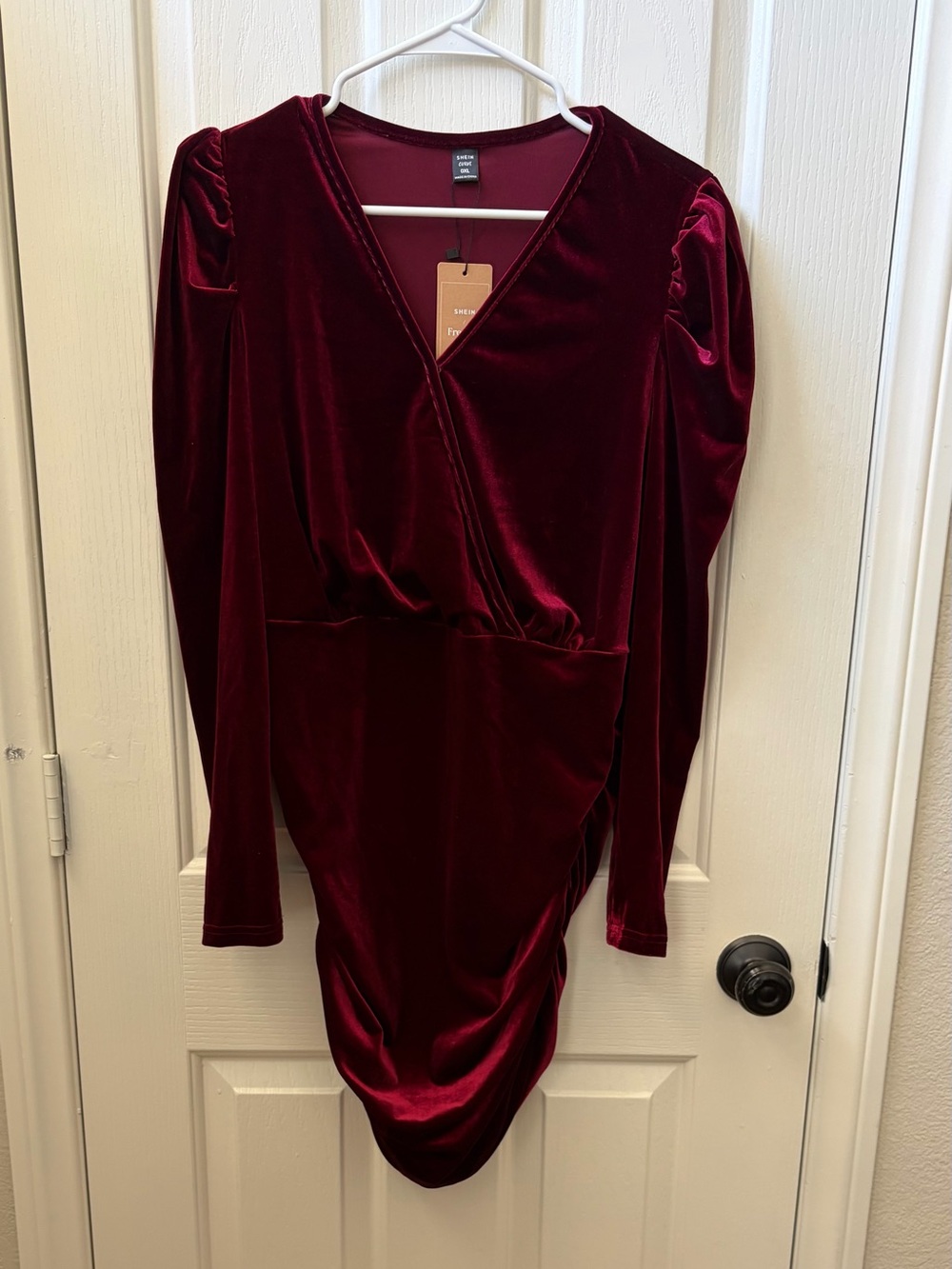NWT Velvet V-Neck Long Sleeve Dress in Deep Burgundy